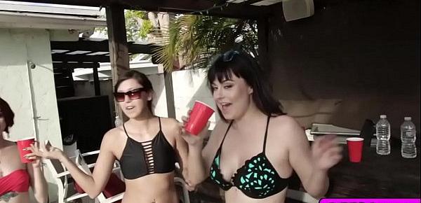  Sexy lesbian babes love summer pool party